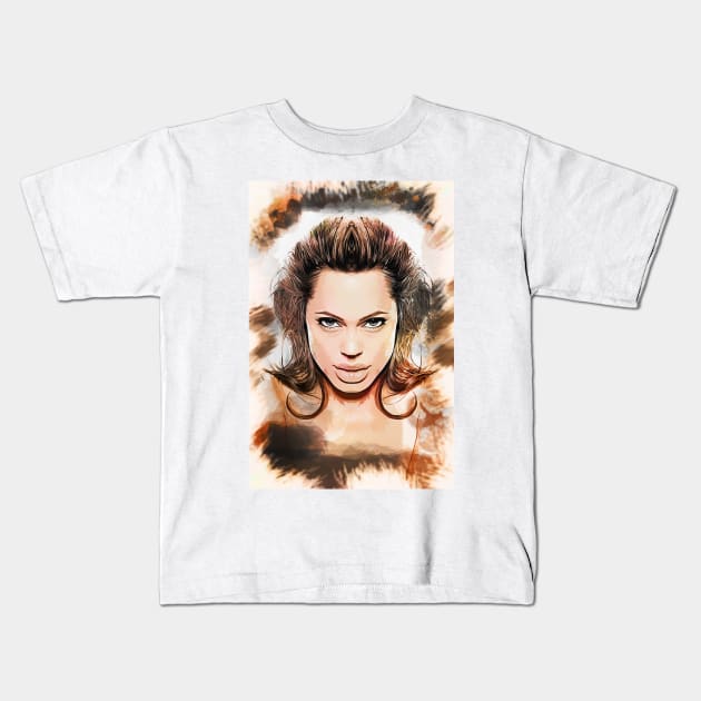 Angelina Jolie - Caricature Kids T-Shirt by Naumovski